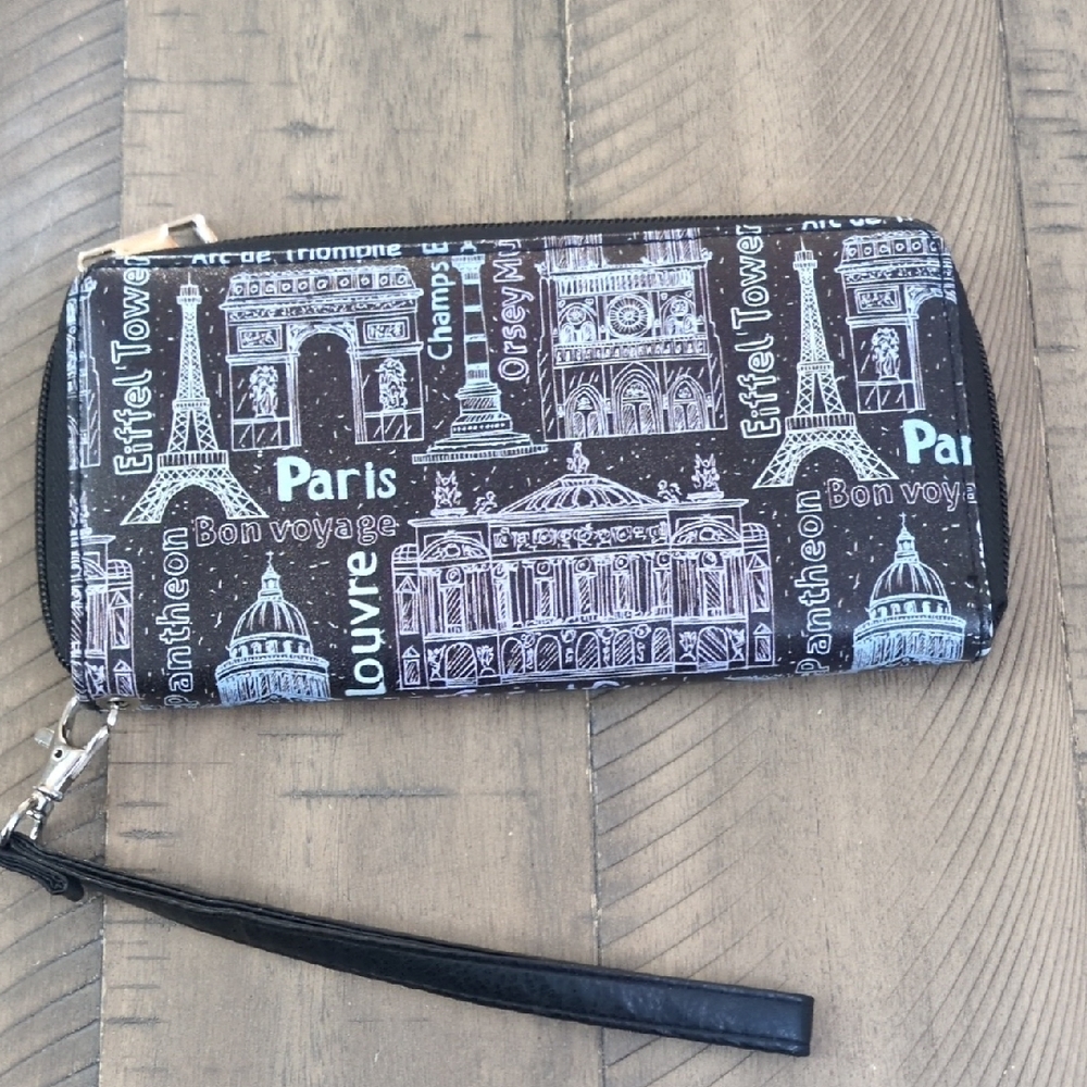 Paris Themed Black Wristlet